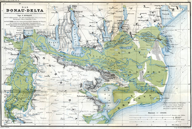 Карта дельты Дуная середины 19-ого века